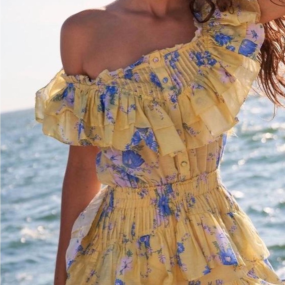 Loveshackfancy yellow and blue ruffle dress